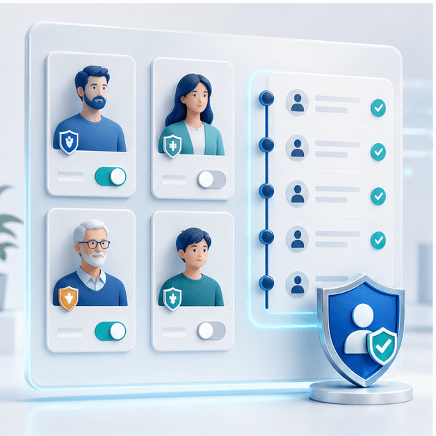 Family profile access controls with verification shields