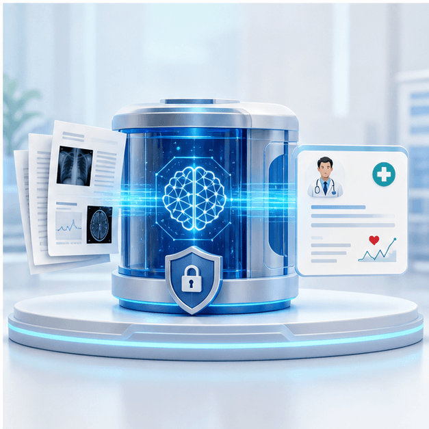 Medical reports processed inside a protected AI summary chamber